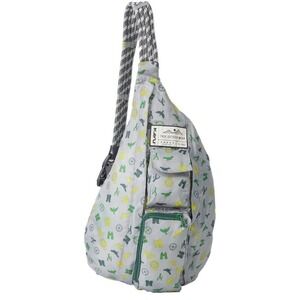 Kavu Rope Sling Bag Crossbody Pocket Hike 20" x 11" Grey Green Yellow Nature EUC